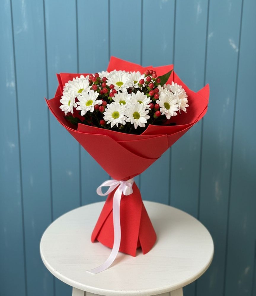 Букет ягоды на снегу в Междуреченске Букет цветов из: Хризантемы в Междуреченске