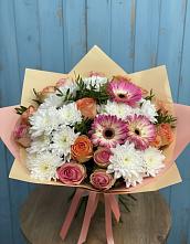 Букет гармония природы в Междуреченске Букет цветов из:  Розы, Герберы и Хризантемы в Междуреченске