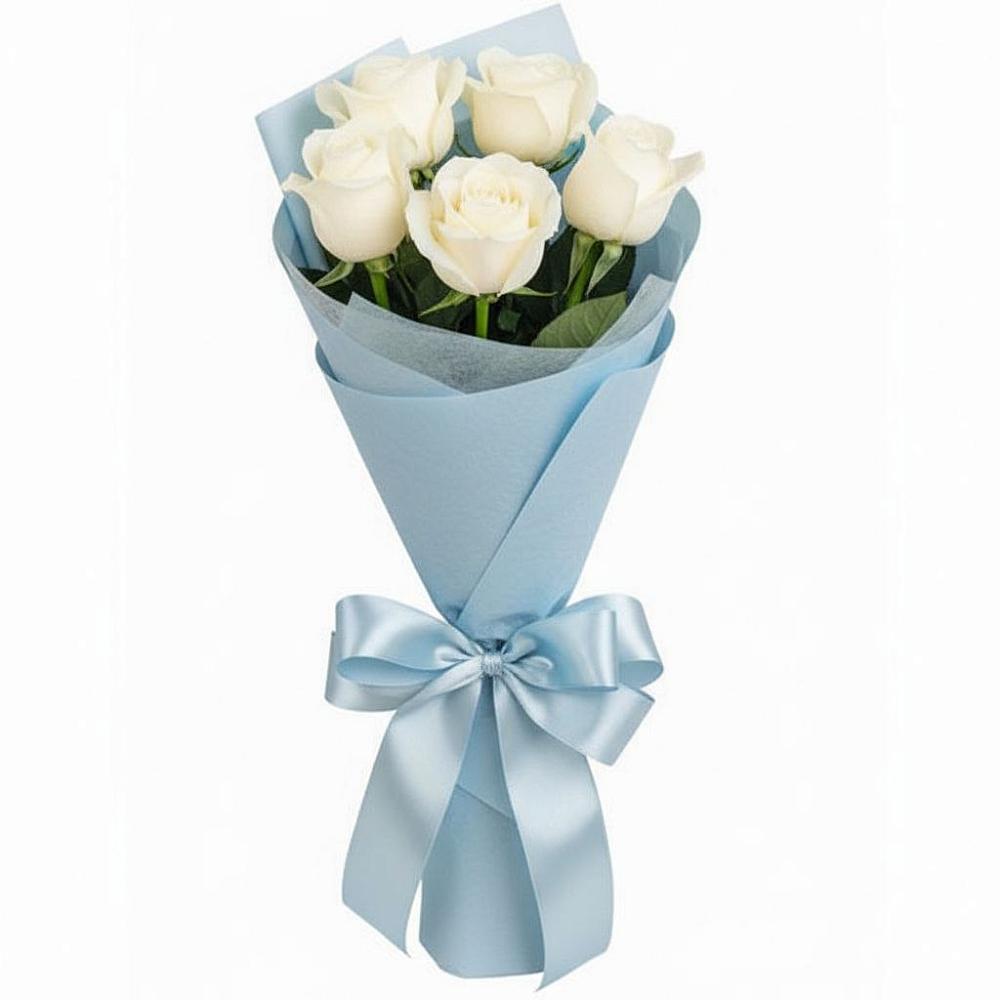 5 Белых роз Проуд в Междуреченске Букет 5 Белых роз Проуд в Междуреченске