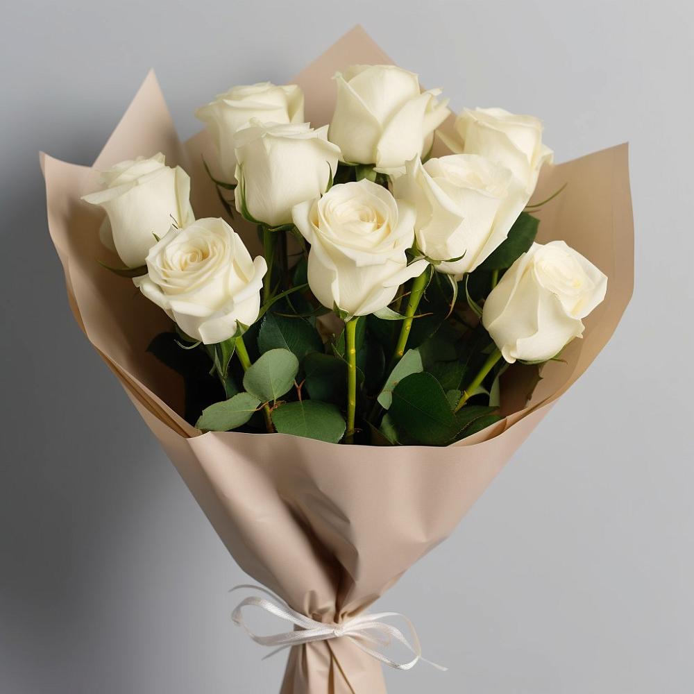 9 Белых роз Эдлесс Лав в Междуреченске Букет 9 Белых роз Эдлесс Лав в Междуреченске