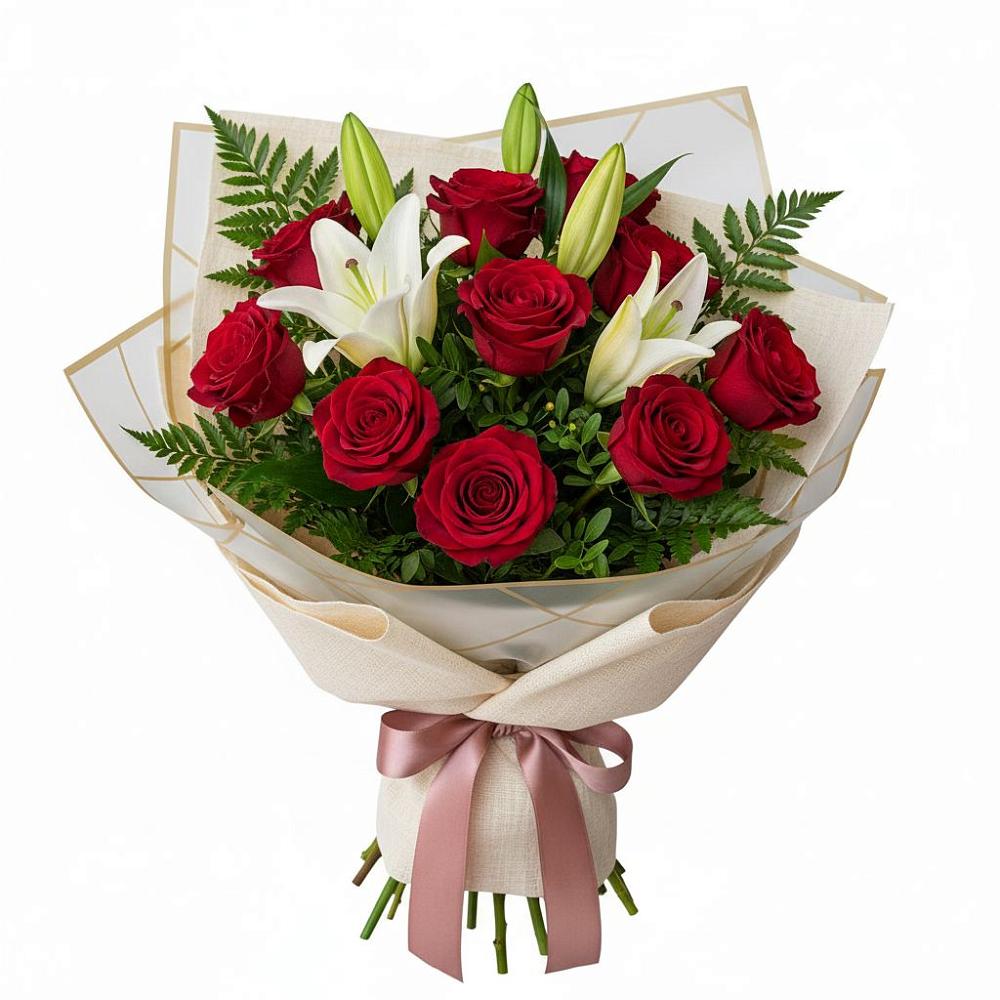 Букет высокая поэзия в Междуреченске Букет цветов из: Лилии и Розы в Междуреченске