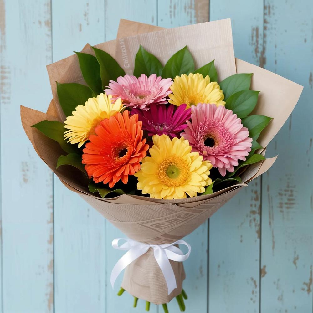 Букет яркий день в Междуреченске Букет цветов из: Герберы в Междуреченске