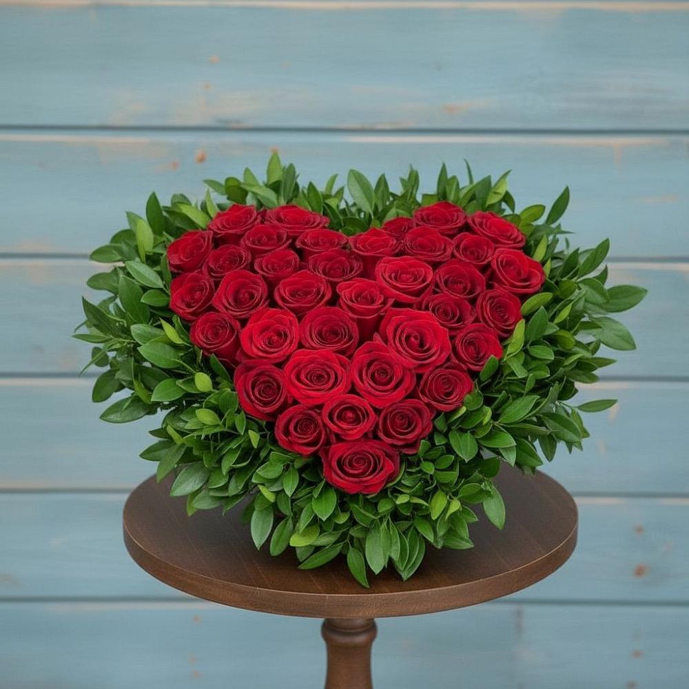 Композиция Сердце в любви в Междуреченске Цветочная композиция из Розы в виде сердца в Междуреченске