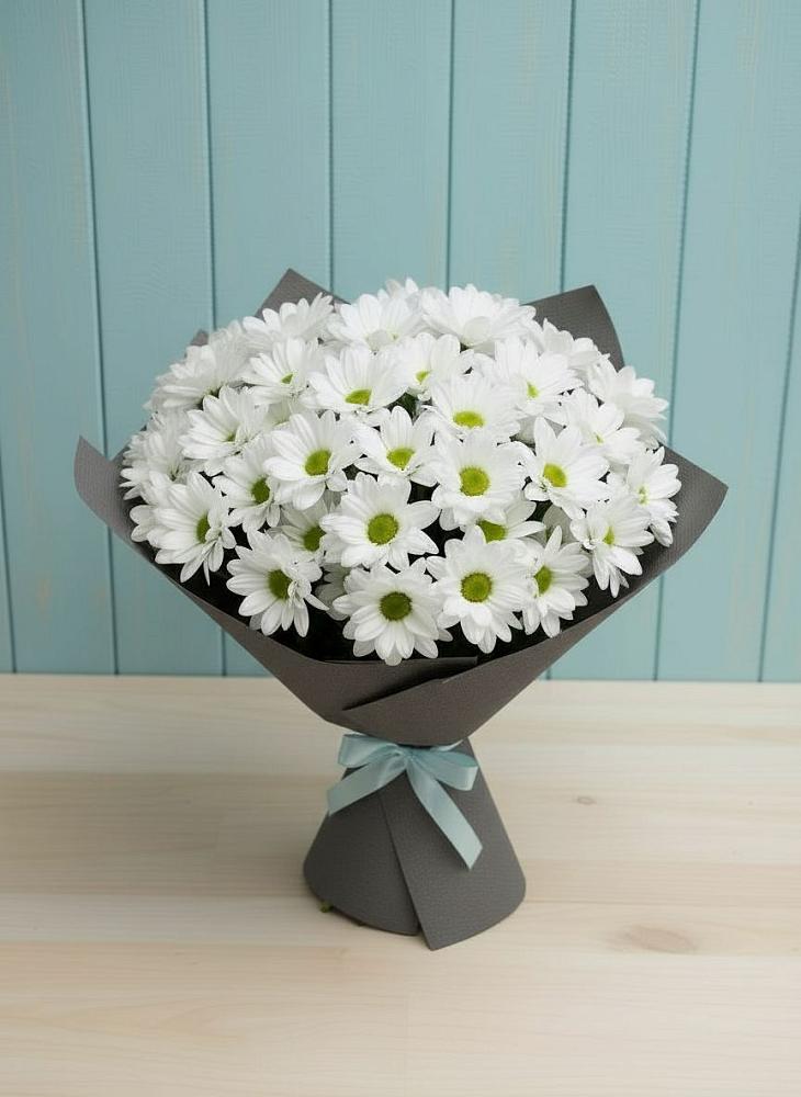 Букет белые хризантемы в Междуреченске Букет цветов из: Хризантемы в Междуреченске