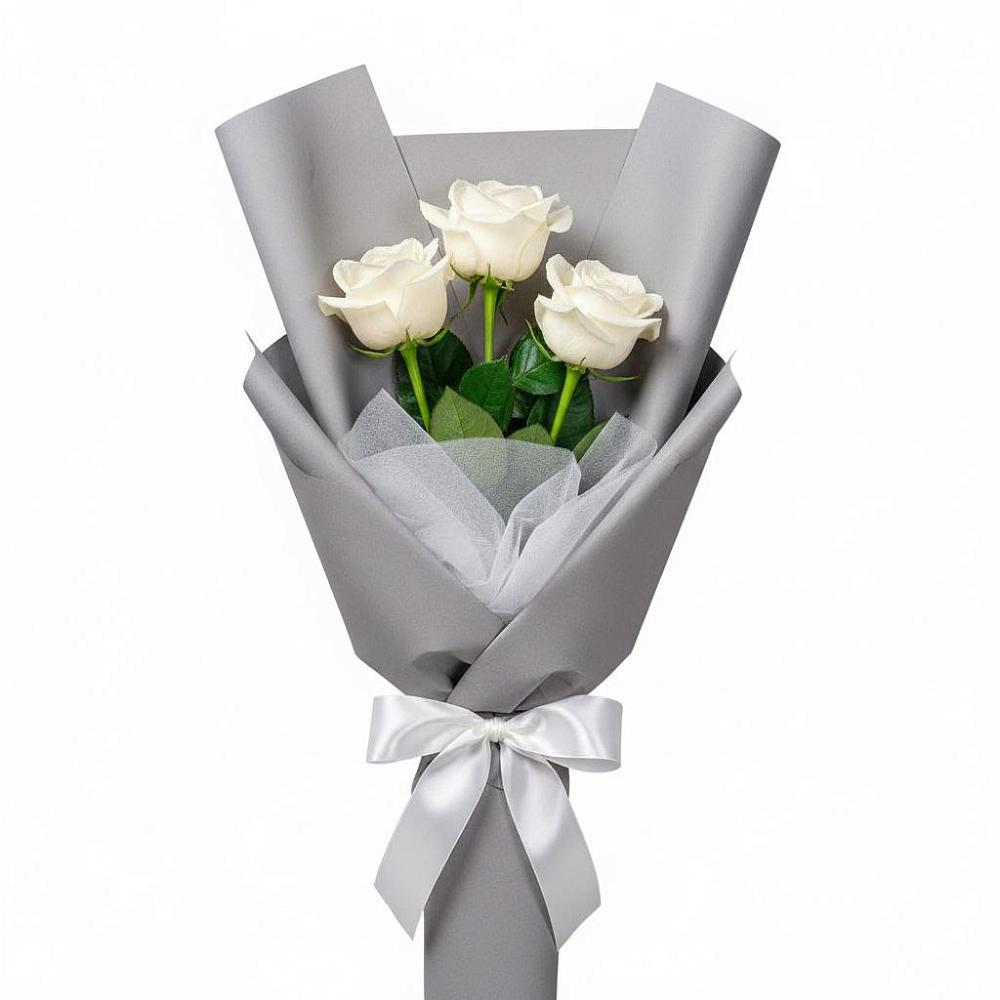Букет 3 белые розы в Междуреченске Букет 3 белые розы в Междуреченске