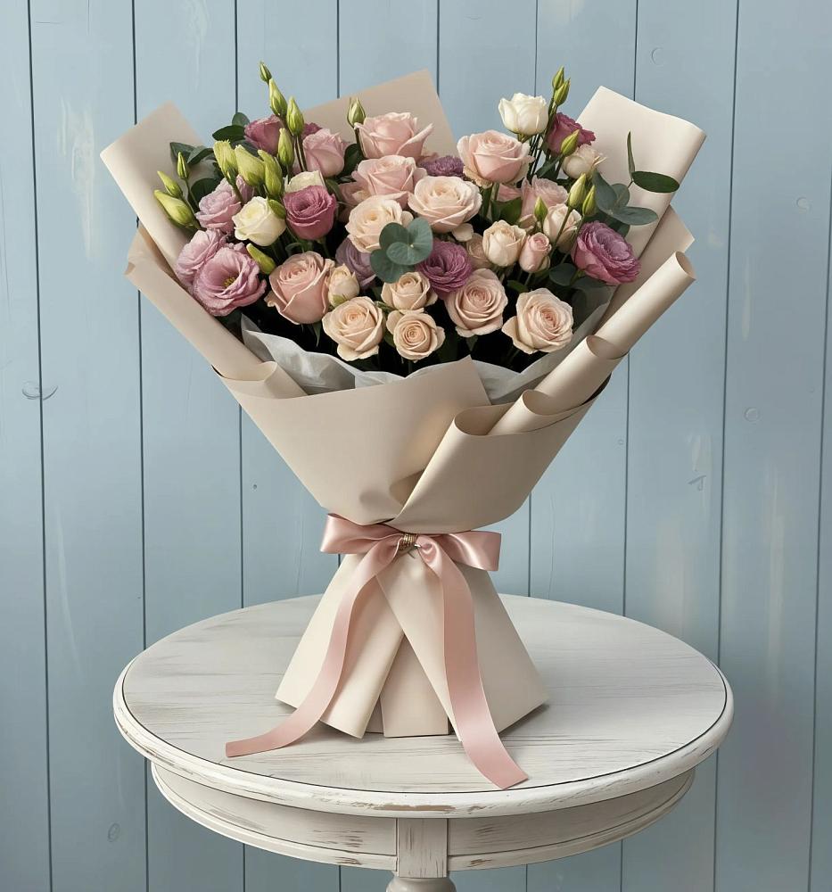 Букет бодрость в Междуреченске Букет цветов из: Розы и Лизиантусы в Междуреченске