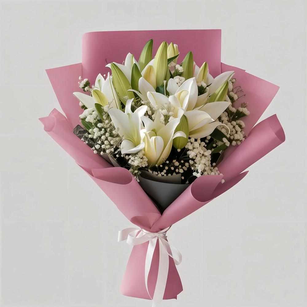 Букет Лилии в розовом в Междуреченске Букет цветов из: Лилии в Междуреченске